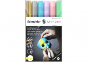 Маркер акриловий для декорат. та художніх робіт SCHNEIDER Paint-it 310 2мм Wallet Set2 6 кольорів S120196