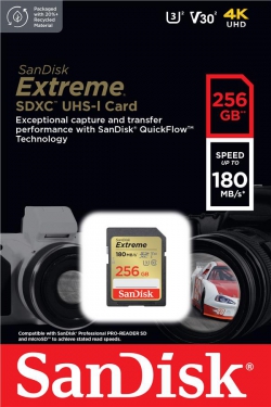 Карта пам'яті SanDisk SD  256GB C10 UHS-I U3 R180/W130MB/s Extreme V30 SDSDXVV-256G-GNCIN