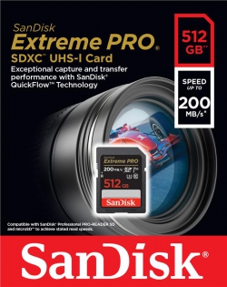 Карта памяти SanDisk SD  512GB C10 UHS-I U3 R200/W140MB/s Extreme Pro V30 SDSDXXD-512G-GN4IN