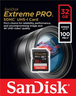 Карта пам'яті SanDisk SD   32GB C10 UHS-I U3 R100/W90MB/s Extreme Pro V30 SDSDXXO-032G-GN4IN