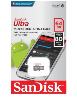 Карта памяти SanDisk microSD   64GB C10 UHS-I R100MB/s Ultra SDSQUNR-064G-GN3MN