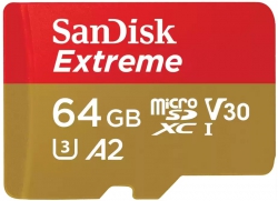 Карта памяти SanDisk microSD   64GB C10 UHS-I U3 R170/W80MB/s Extreme V30 SDSQXAH-064G-GN6MN