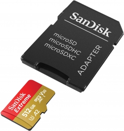 Карта памяти SanDisk microSD  512GB C10 UHS-I U3 R190/W130MB/s Extreme V30 + SD SDSQXAV-512G-GN6MA