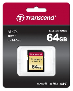 Карта памяти Transcend 64GB SDXC C10 UHS-I R95/W60MB/s TS64GSDC500S