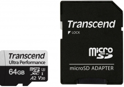 Карта памяти Transcend microSD  64GB C10 UHS-I U3 A2 R160/W80MB/s + SD TS64GUSD340S