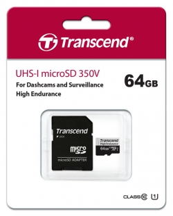 Карта пам'яті Transcend microSD  64GB C10 UHS-I U1 High Endurance (85TB) TS64GUSD350V