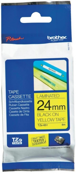 Стрічка Brother 24mm Laminated yellow, Print black TZE651