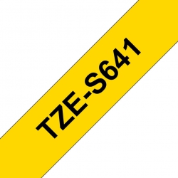 Термо-лента Brother 18mm сверхклейкая, черный на желтом TZES641