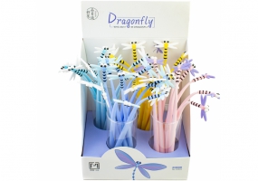 Ручка кулькова Small Dragonfly, гелева синя. 4 дизайни асорті у кольоровому дисплеї. MAXI Z20021