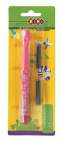 Ручка перова (відкрите перо) + 2 капсули, рожевий корпус з малюнками, картонний блістер ZiBi ZB.2243