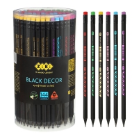 Олівець графітовий HB,  BLACK DECOR, пластиковий, триграний, з гумкою, туба - 144 шт ZiBi ZB.2321