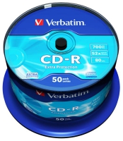 Диск CD-R, 700Mb, 52х, 80min, Cake(50), Extra Verbatim d.43351