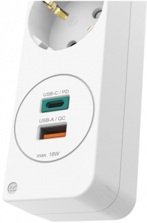 Мережевий подовжувач HAMA 3XSchuko 3G*1.5мм 1.4м USB-C/A, PD/QC White 00133757