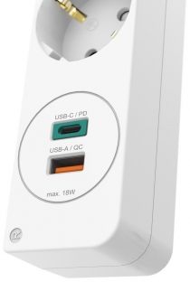 Мережевий подовжувач HAMA 5XSchuko 3G*1.5мм 1.4м USB-C/A, PD/QC White 00133758