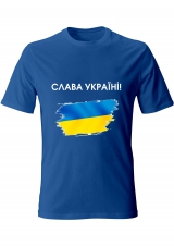 Футболка с патриотическим принтом "Слава Украина" мужская синяя 23_MTblue