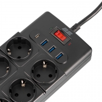 Подовжувач мережевий 2E 3м, 10xТипF, 16A, 3xUSB-A, 1xUSB-C, фільтр, чорний 2E-SP10M3USBBK