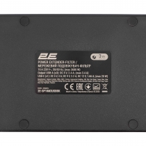 Подовжувач мережевий 2E 3м, 10xТипF, 16A, 3xUSB-A, 1xUSB-C, фільтр, чорний 2E-SP10M3USBBK