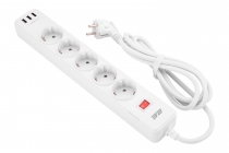 Подовжувач-фільтр мережевий 2E 5xТип F, 3x1.5мм кв, 16A, 3xUSB-A, з захистом від перенапруги, 2м, білий 2E-SP515M2USBWH