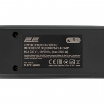 Удлинитель сетевой 2E 5м, 5xТипF, 16A, фильтр, чёрный 2E-SP515M5BK