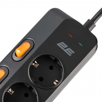 Подовжувач мережевий 2E 3м, 6xТипF, 16A, 2xUSB-A, 1x USB-C фільтр, чорний 2E-SP6M3SWBK