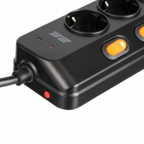 Подовжувач мережевий 2E 3м, 6xТипF, 16A, 2xUSB-A, 1x USB-C фільтр, чорний 2E-SP6M3SWBK