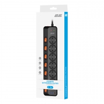 Подовжувач мережевий 2E 3м, 6xТипF, 16A, 2xUSB-A, 1x USB-C фільтр, чорний 2E-SP6M3SWBK