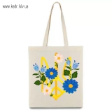 Еко-сумка з патріотичним принтом "Квіти і герб" біла 30_Bwhite