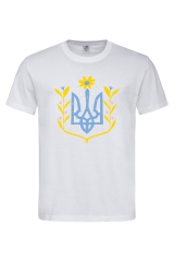 Футболка з патріотичним принтом "Герб України 3" чоловіча біла 31_MTwhite