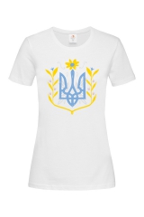 Футболка с патриотическим принтом "Герб Украины 3" женская белая 31_WTwhite
