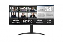 Монитор LG 34" 34WR55QK-B 2xHDMI, DP, USB-C, Audio, VA, 3440x1440, 100Hz, CURVED, sRGB 99%, HAS, HDR10