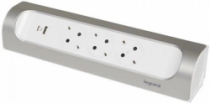 Удлинитель Legrand угловой, 3хSchuko, 16А, USB A+C, без кабеля, алюминий, белый 694504