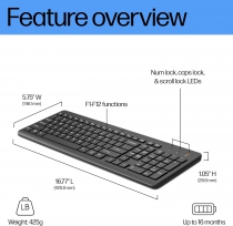 Клавиатура мембранная HP 220, 104key, WL, EN/UK, чёрный 805T2AA