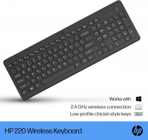 Клавиатура мембранная HP 220, 104key, WL, EN/UK, чёрный 805T2AA