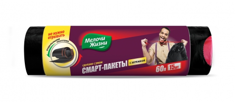 Пакети для сміття з затяжкою 60л/15шт, міцні, МЖ Життєві дрібниці 8571042677