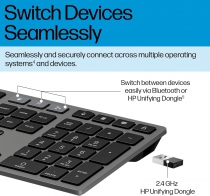 Клавиатура мембранная HP 720 Multi-Device Rechargeable, 109key, WL/BT, EN/UK, чорний 9T5B1AA