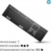 Клавиатура мембранная HP 720 Multi-Device Rechargeable, 109key, WL/BT, EN/UK, чорний 9T5B1AA
