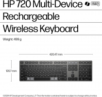 Клавиатура мембранная HP 720 Multi-Device Rechargeable, 109key, WL/BT, EN/UK, чорний 9T5B1AA