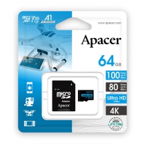 Карта пам'яті Apacer microSD  64GB C10 UHS-I U3 R100/W80MB/s + SD AP64GMCSX10U7-R
