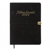 Дневник датированный 2024 VELOUR, A5, черный, штуч. кожа Buromax BM.2134-01