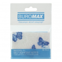 Блок пластиковий для нотаток з клейким шаром BUTTERFLY ARABESKI, 50x75мм, 50 арк., прозорий, блискучий, білий перламутр Buromax BM.2325-31