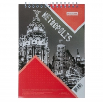 Блокнот на пружине сверху METROPOLIS, А-5, 48л., Клетка, картонная обложка, красный Buromax BM.24545101-05