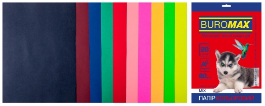 Набір кольорового паперу А4, 80г/м2, DARK+NEON, 10кол., 20л. Buromax BM.2721020-99