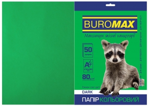 Бумага цветная А4, 80г/м2, DARK тем.-зеленый, 50л. Buromax BM.2721450-04