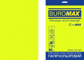 Папір кольоровий NEON, EUROMAX, жовтий, 20 арк., А4, 80 г/м2 Buromax BM.2721520E-08