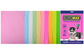 Набір кольорового паперу А4, 80г/м2, PASTEL+NEON, 10кол., 20л. Buromax BM.2721720-99