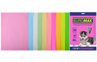 Набор цветной бумаги А4, 80г/м2, PASTEL+NEON, 10цв., 20л. Buromax BM.2721720-99