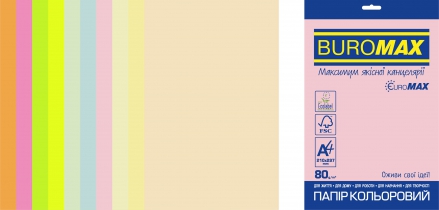 Набір кольорового паперу PASTEL+NEON, EUROMAX, 10 кол., 50 арк., А4, 80 г/м2 Buromax BM.2721750E-99