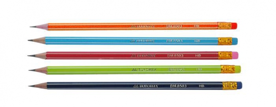 Карандаш графитовый НВ, ассорти, с белой. полосой, с резинкой, туба 20 шт. Buromax BM.8503-20