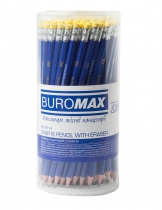 Карандаш графитовый НВ JOBMAX, пластиковый, синий, с ластиком, туба Buromax BM.8514