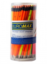 Карандаш графитовый NEON НВ, неоновый, с ластиком, туба Buromax BM.8520
